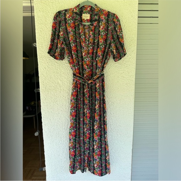 NWOT Sézane Lexia Midi Length Button Down Robe Dress Striped Floral Prin… - Picture 2 of 7